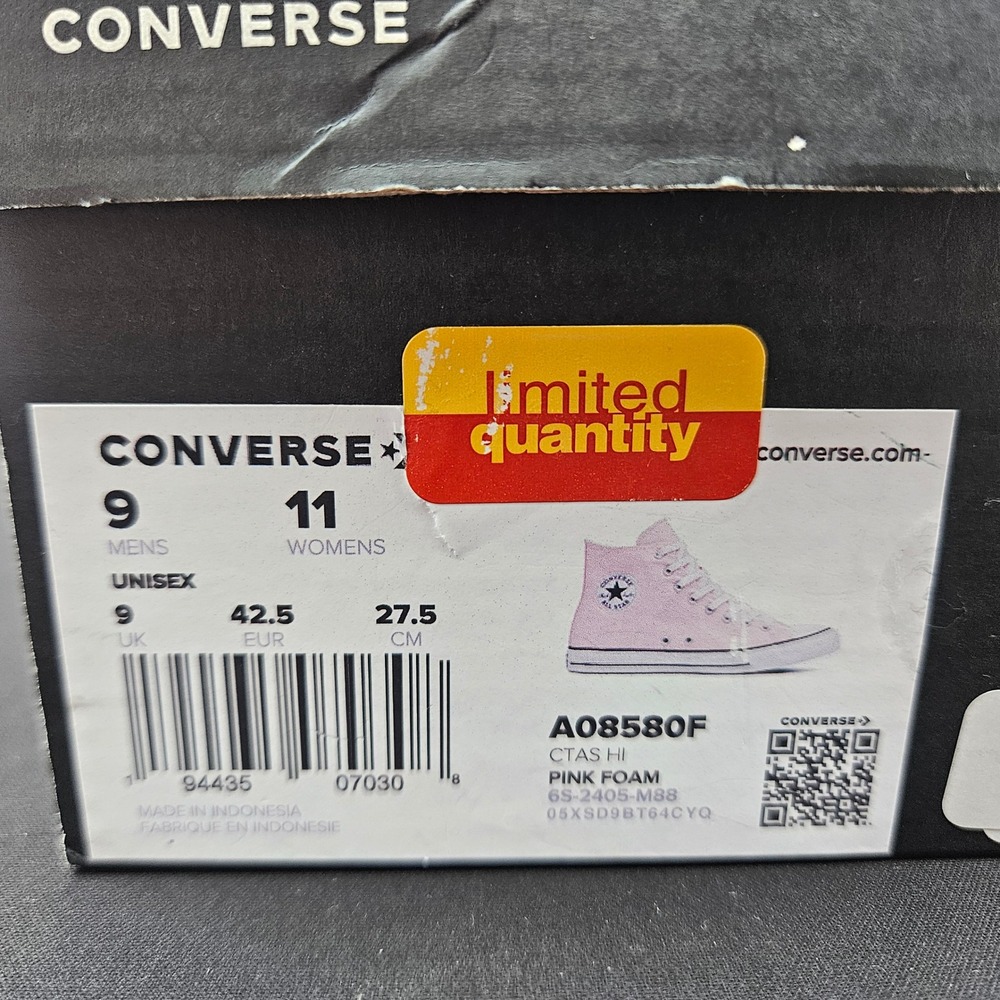 Converse Chuck Taylor All Star Hi Pink Foam Mens 9 Womens 11 A08580F New - Picture 6 of 7